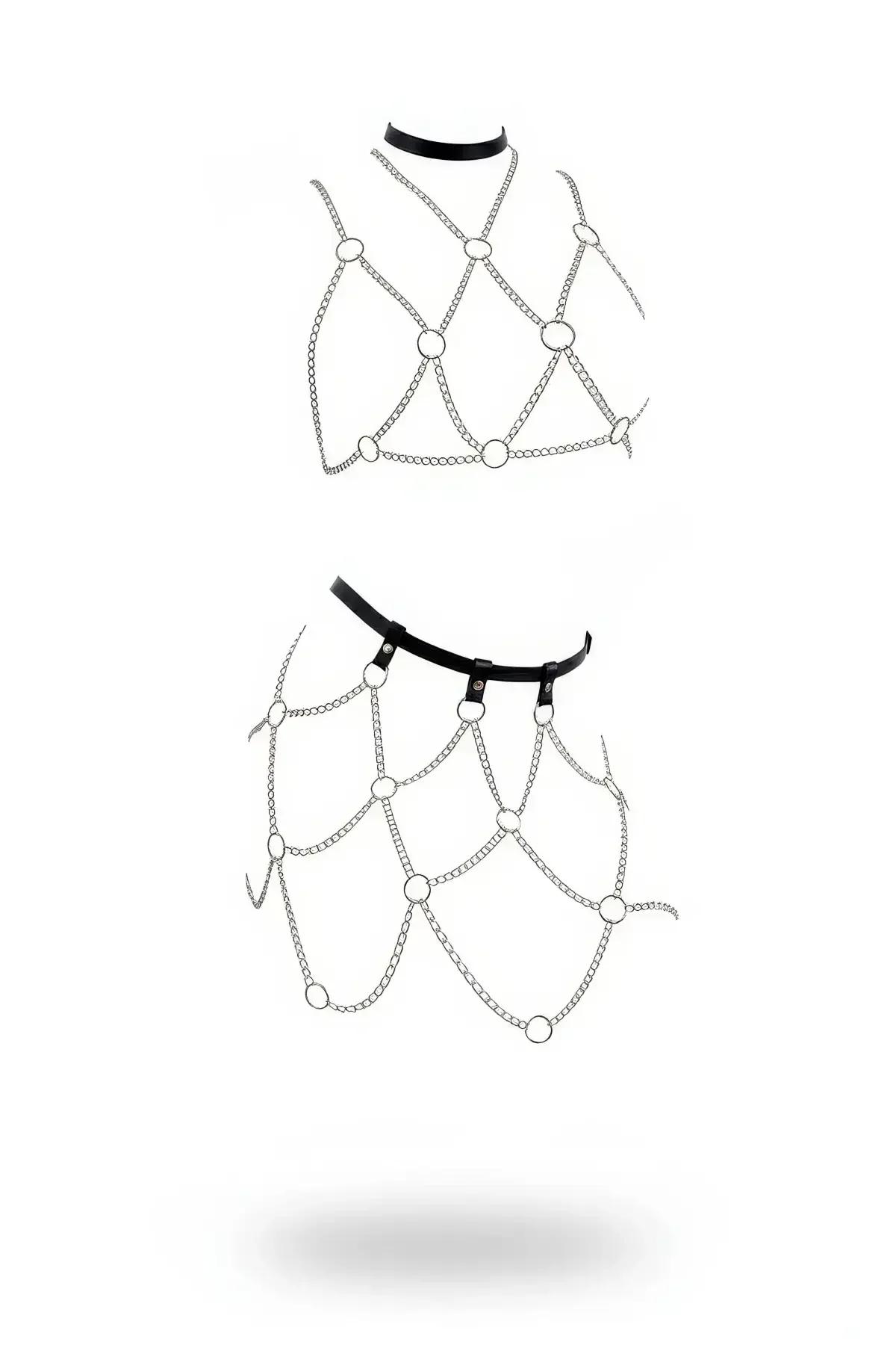 Silver Chain Mesh Body Harness & Waist Skirt Set