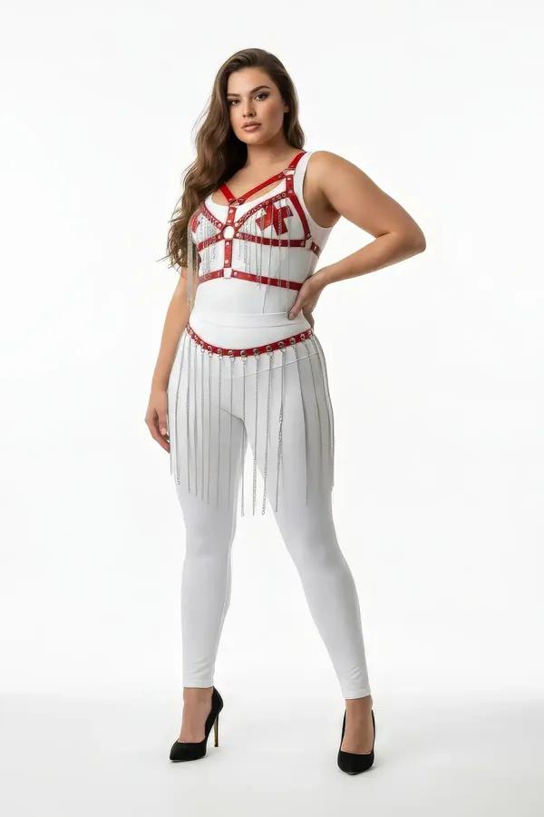 Faux Leather Body Harness with Fringe Skirt