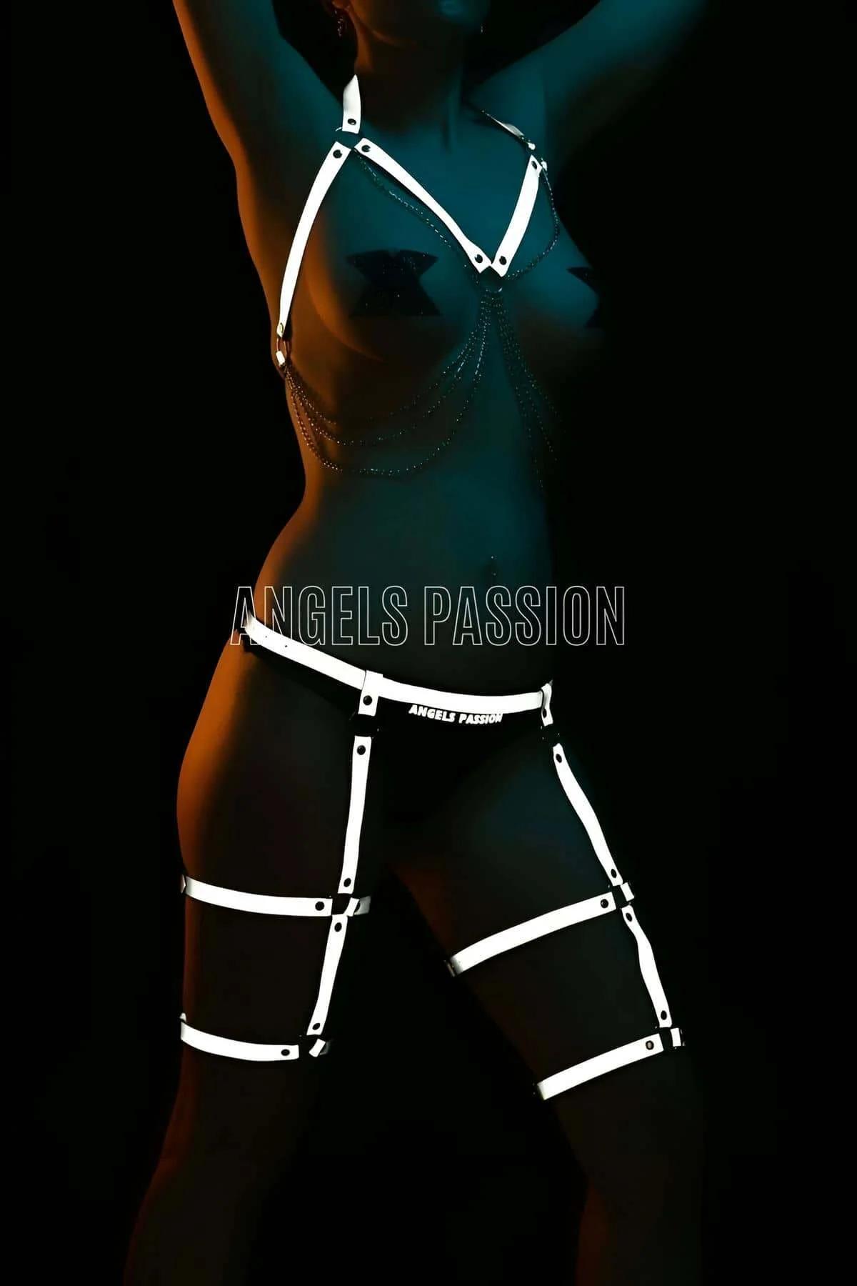 Reflective Body Harness Set with Garter Thigh Straps