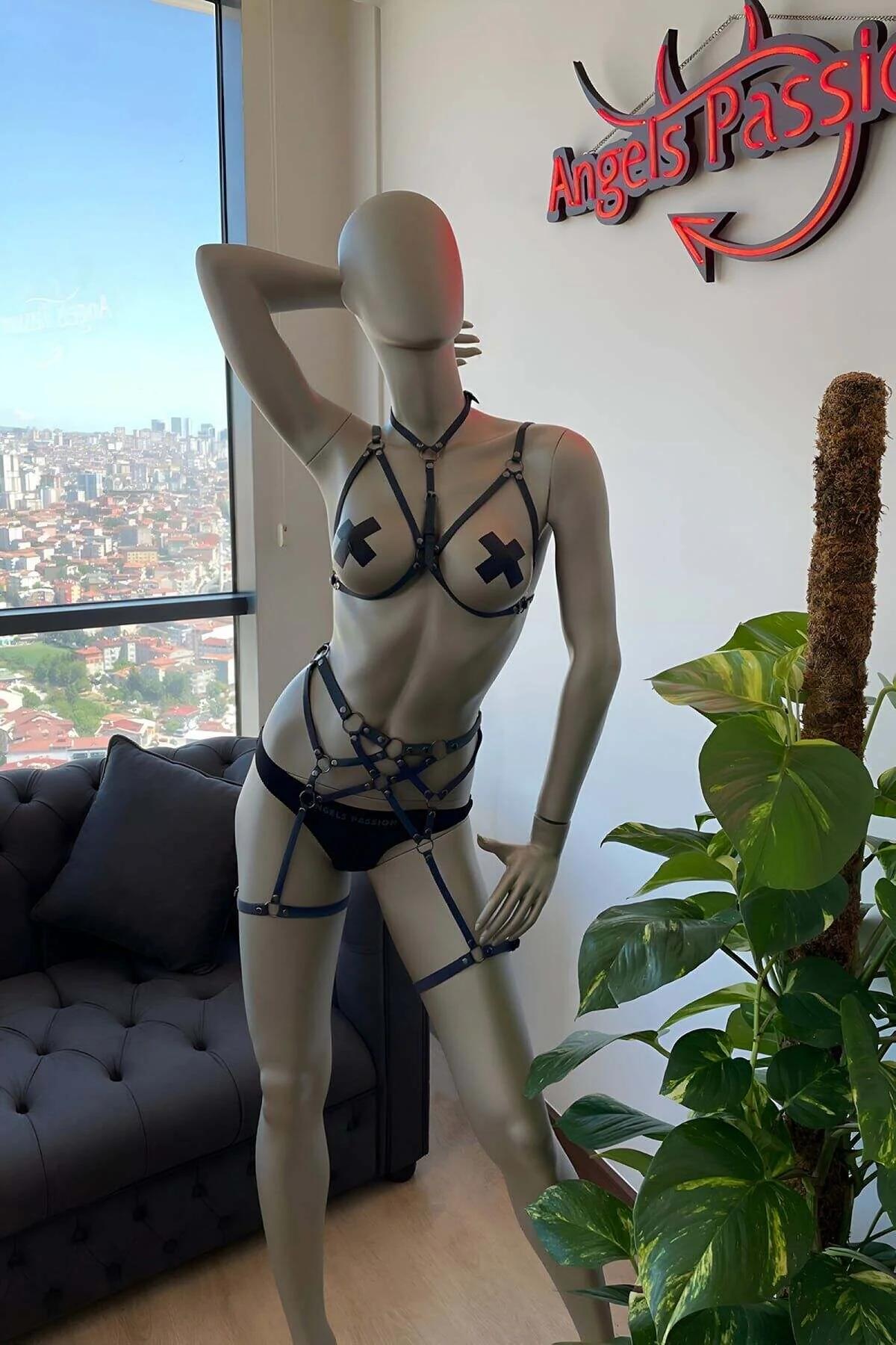 Iridescent Full Body Harness with Strappy Garter
