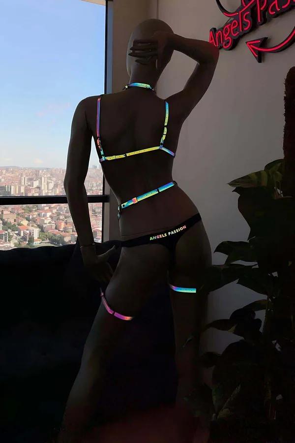 Iridescent Full Body Harness with Strappy Garter