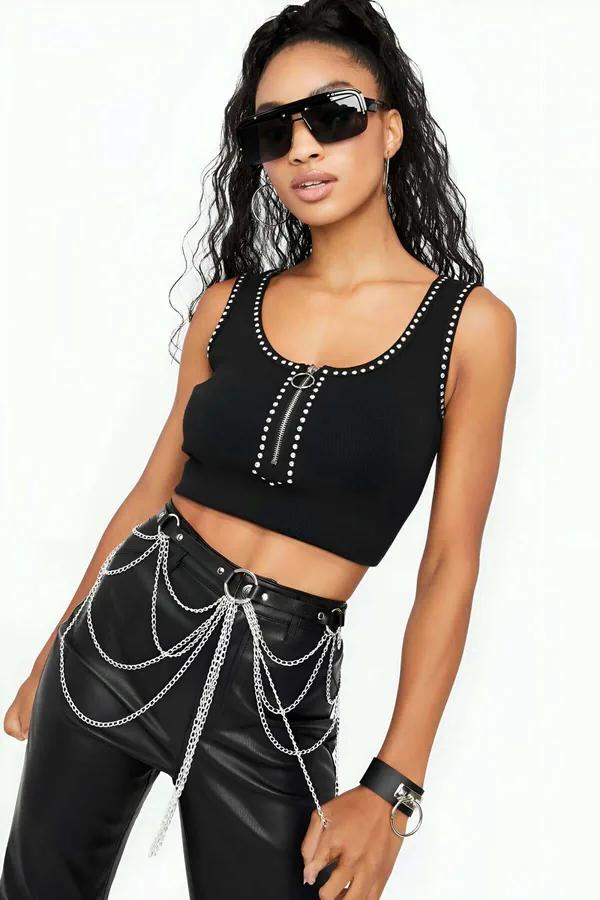 Multi-Chain Faux Leather Waist Harness
