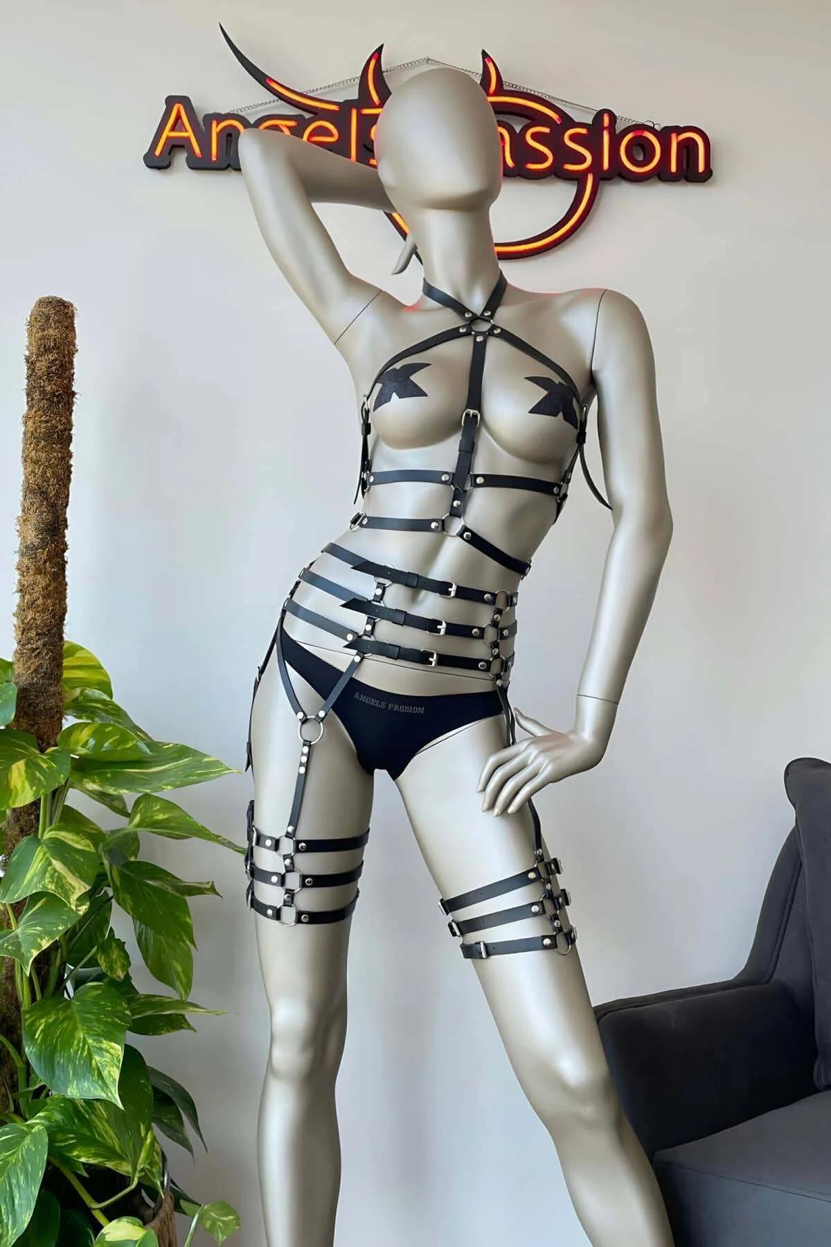 Full Body Faux Leather Harness with Garter Thigh Straps