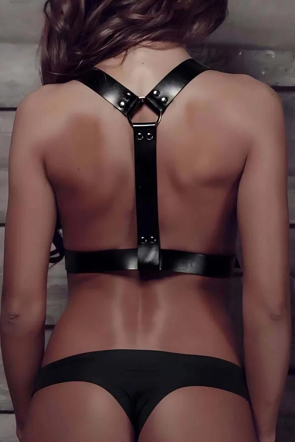 Adjustable Faux Leather Overlay Chest Harness