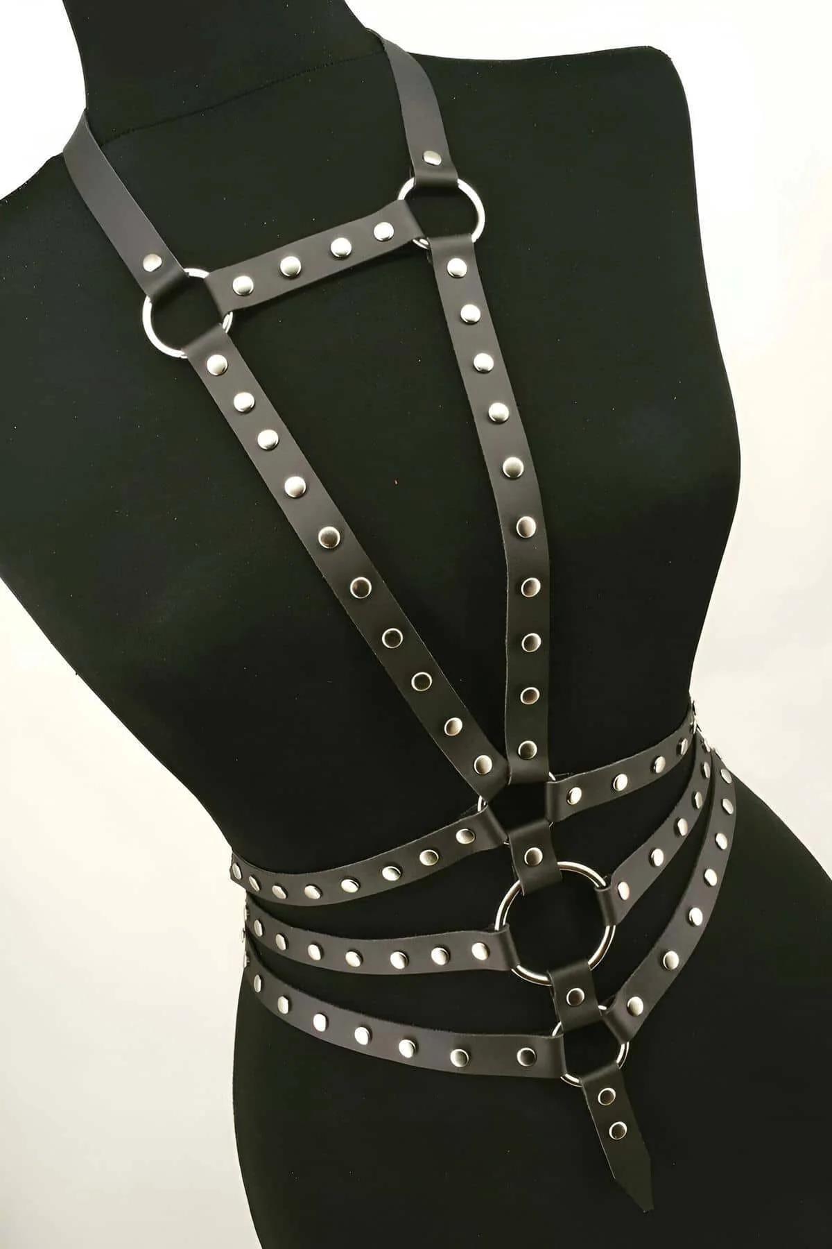 Studded Faux Leather Full Body Harness