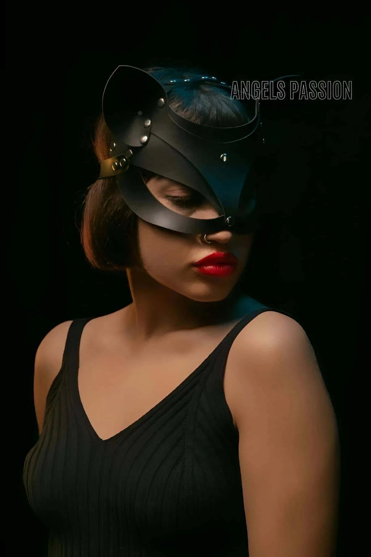 Faux Leather Cat Mask with Studded Ears