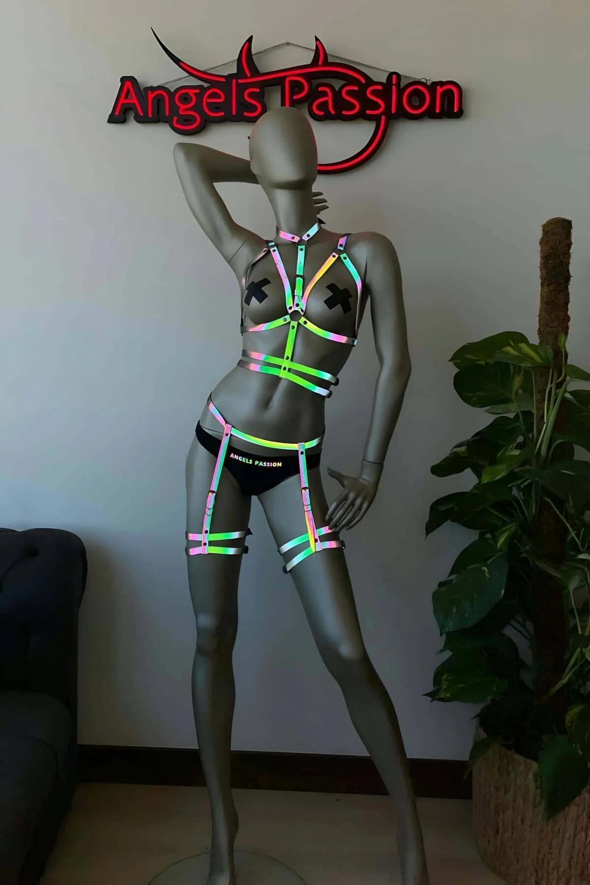 Reflective Rainbow Body Harness with Leg Garters