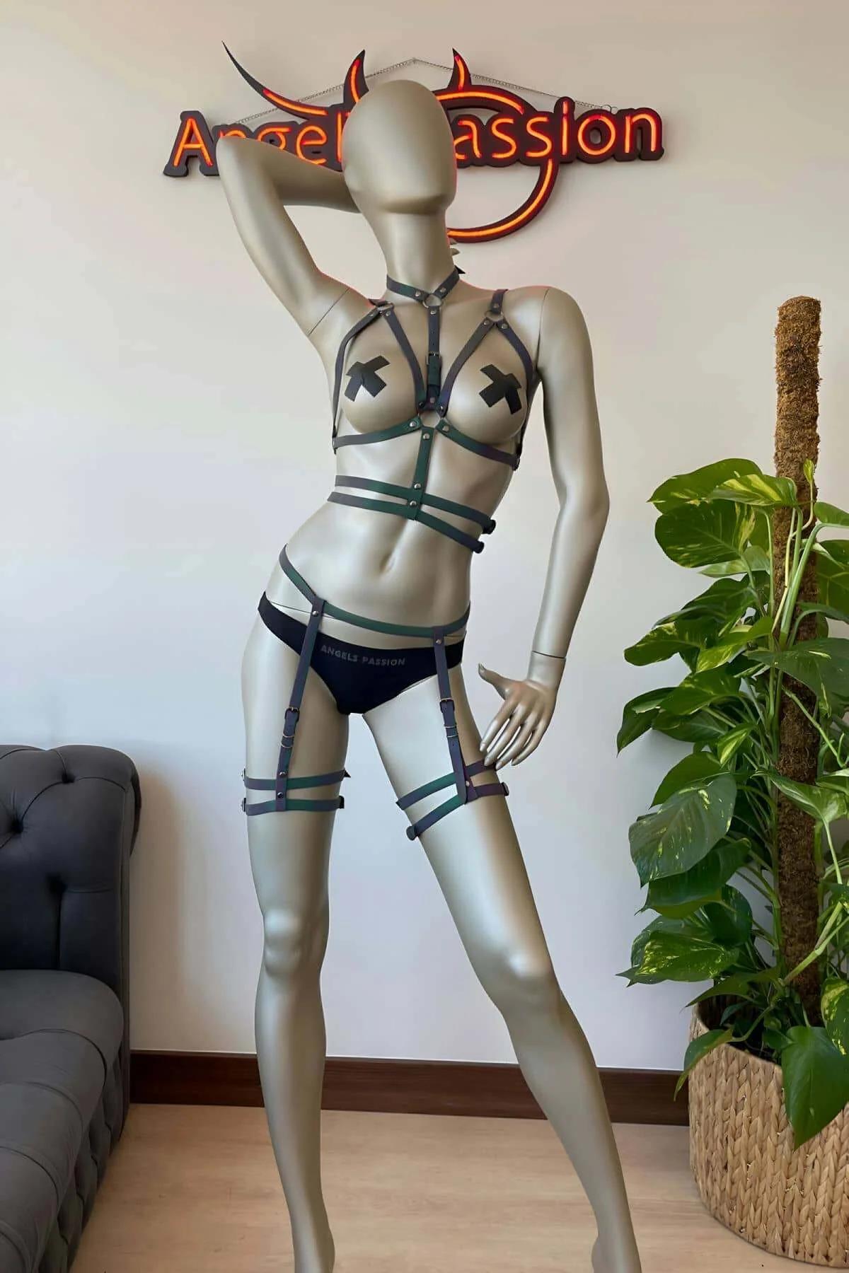 Reflective Rainbow Body Harness with Leg Garters