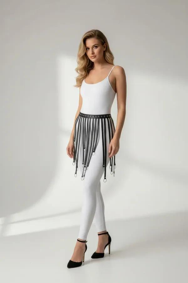 Black Fringe Garter Skirt with O-Ring Straps