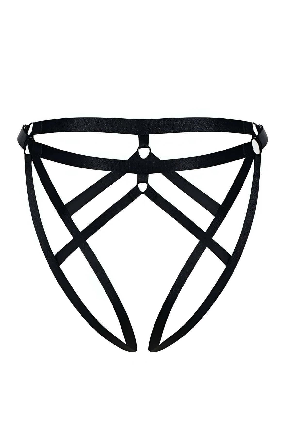 Strappy Open Crotch Thong Panties with O-Ring Details