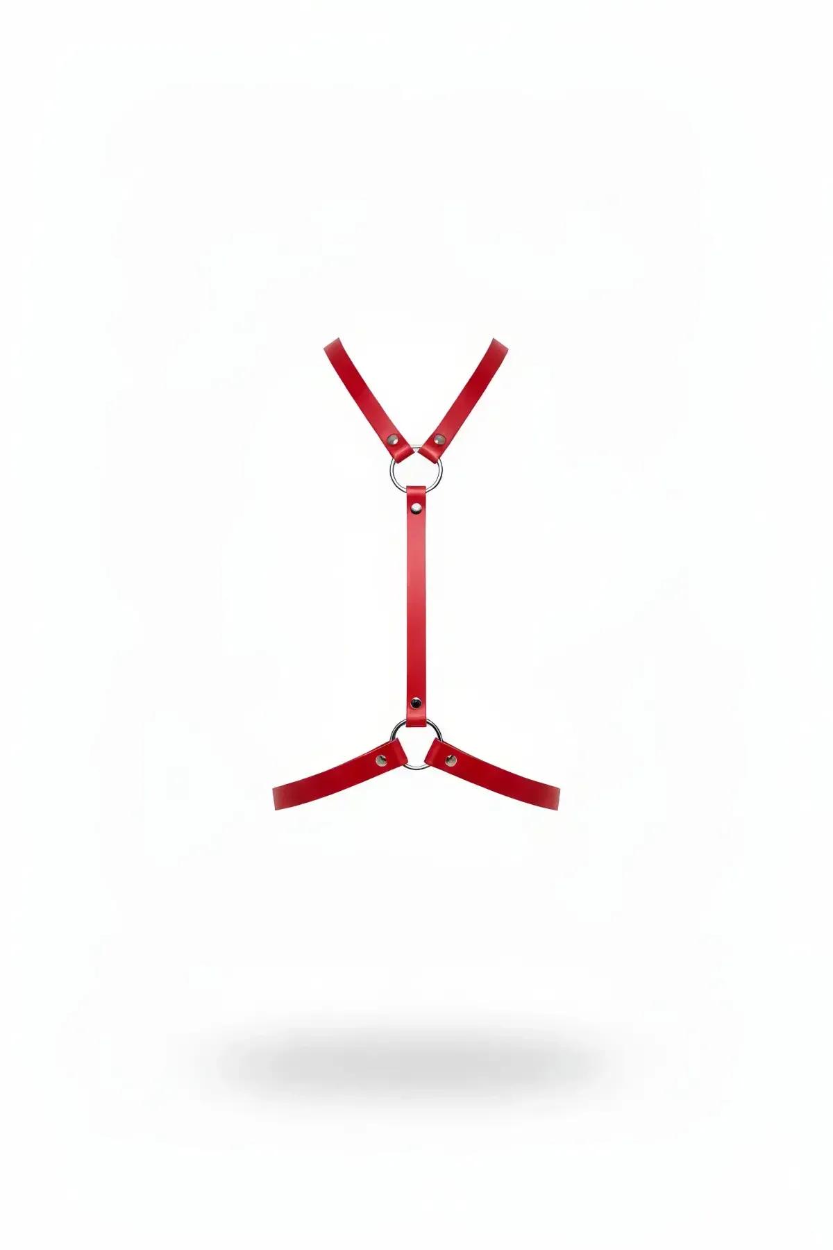 Red Faux Leather Y-Strap Body Harness with Double O-Rings
