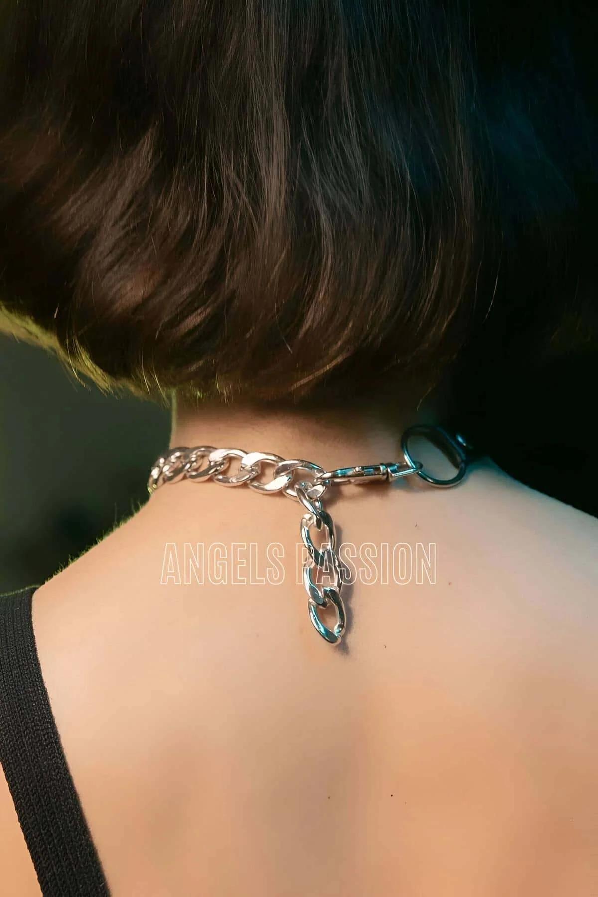 Choker with Faux Leather Band and Half Chain