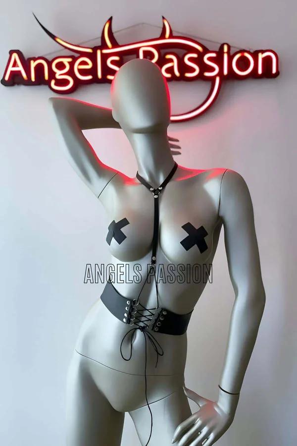Lace-Up Corset Body Harness with Chest Strap