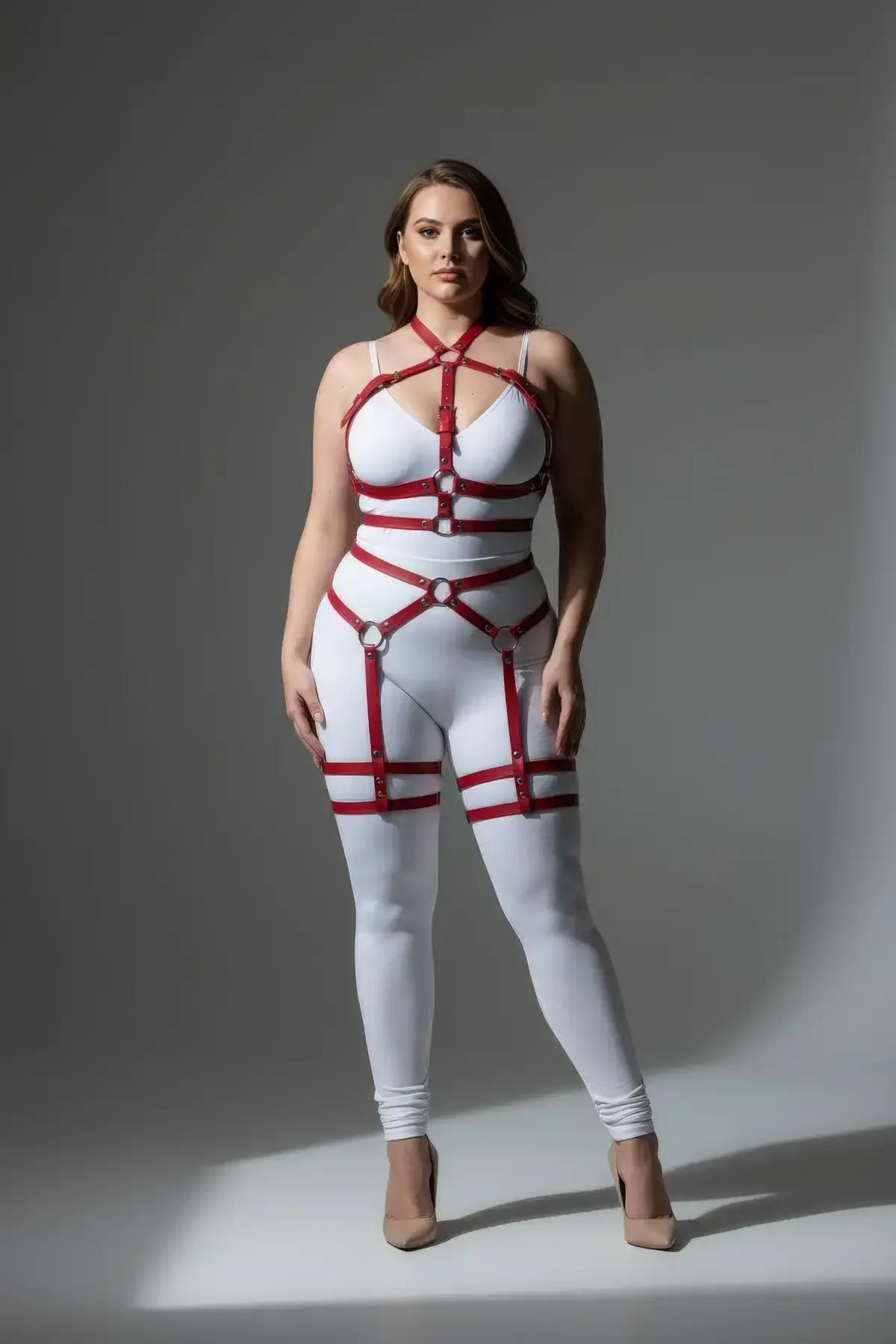 Adjustable Full Body Harness with O-Ring Thigh Garter Straps