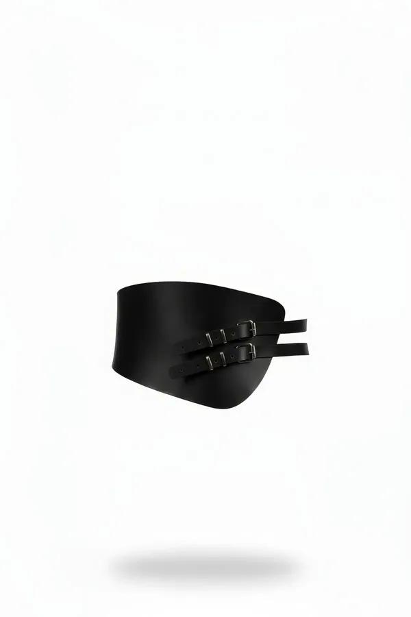 Wide Faux Leather Corset Belt with Double Buckle