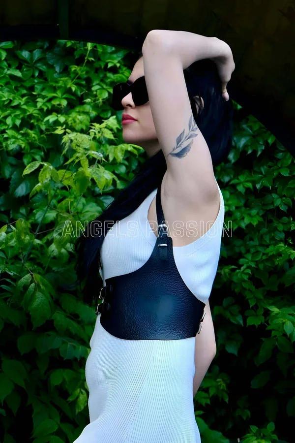 Structured Faux Leather Underbust Harness with Double Buckles