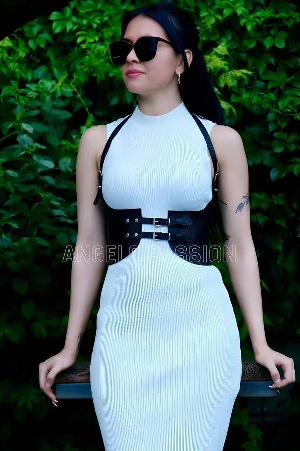 Structured Faux Leather Underbust Harness with Double Buckles