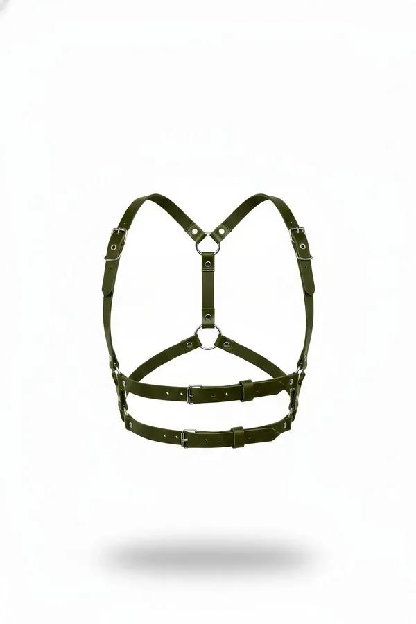 Olive Green Body Harness with Dual Adjustable Ribcage Straps