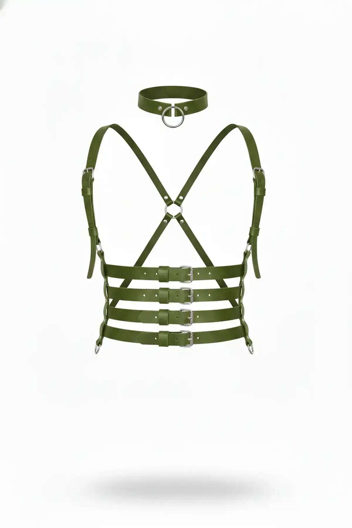 Multi-Buckle Chest Body Harness with Choker