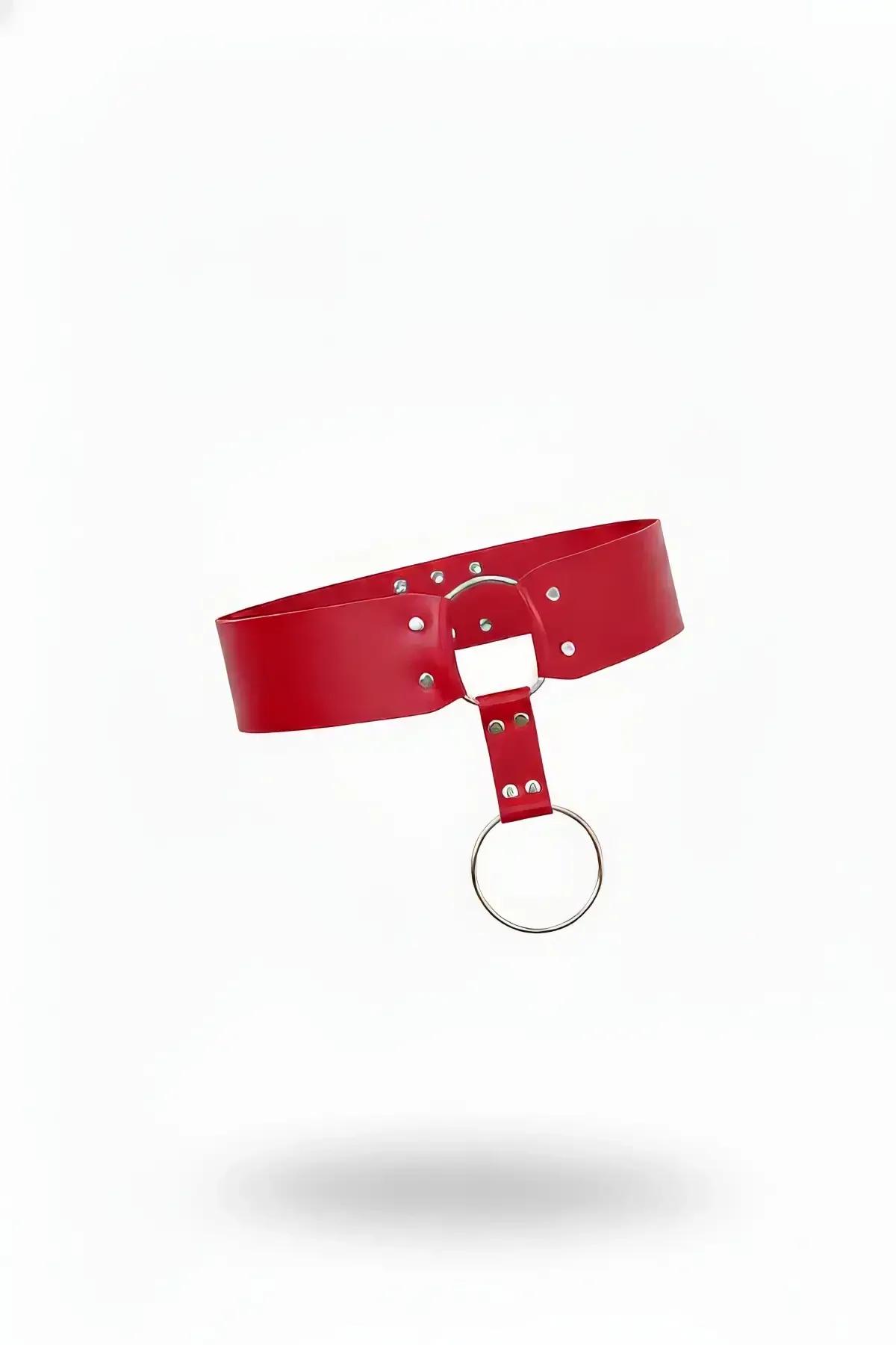 Red Faux Leather Waist Belt with O-Ring Detail