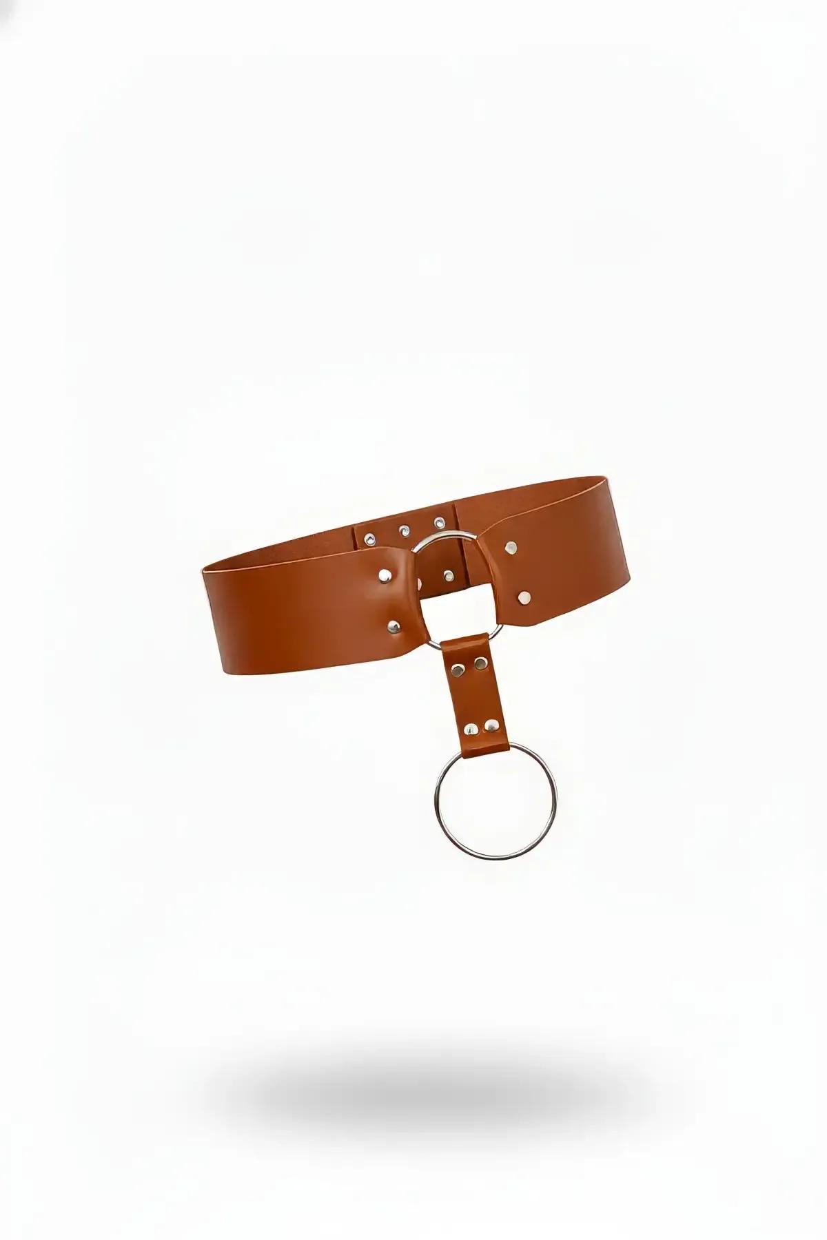 Wide Faux Leather Waist Belt with Drop O-Ring