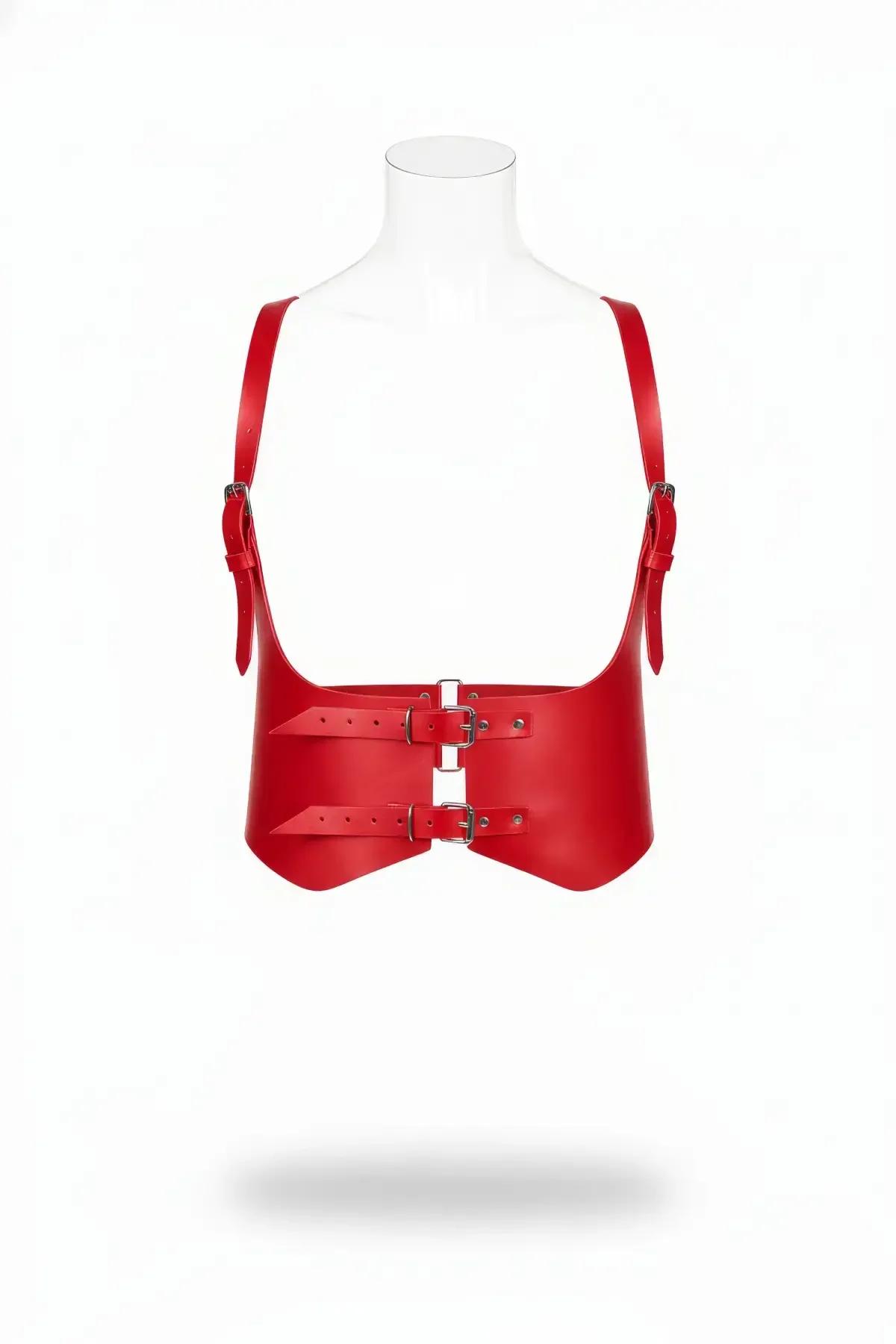 Red Faux Leather Waist Shaping Harness with Shoulder Straps