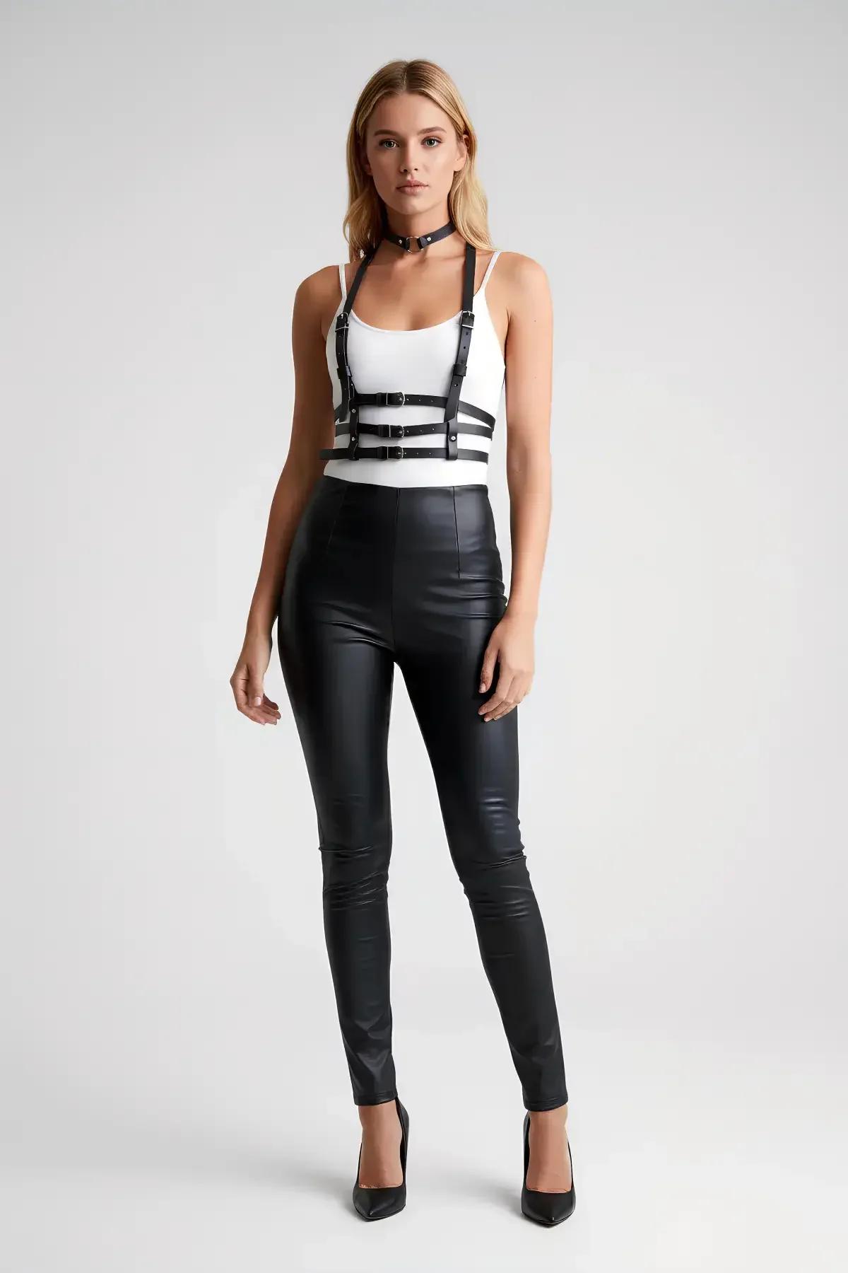 Buckle-Adjusted Multi-Strap Chest Harness & Choker