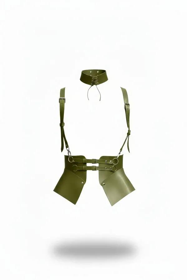 Faux Leather Corset Harness with Hip Panels & Choker