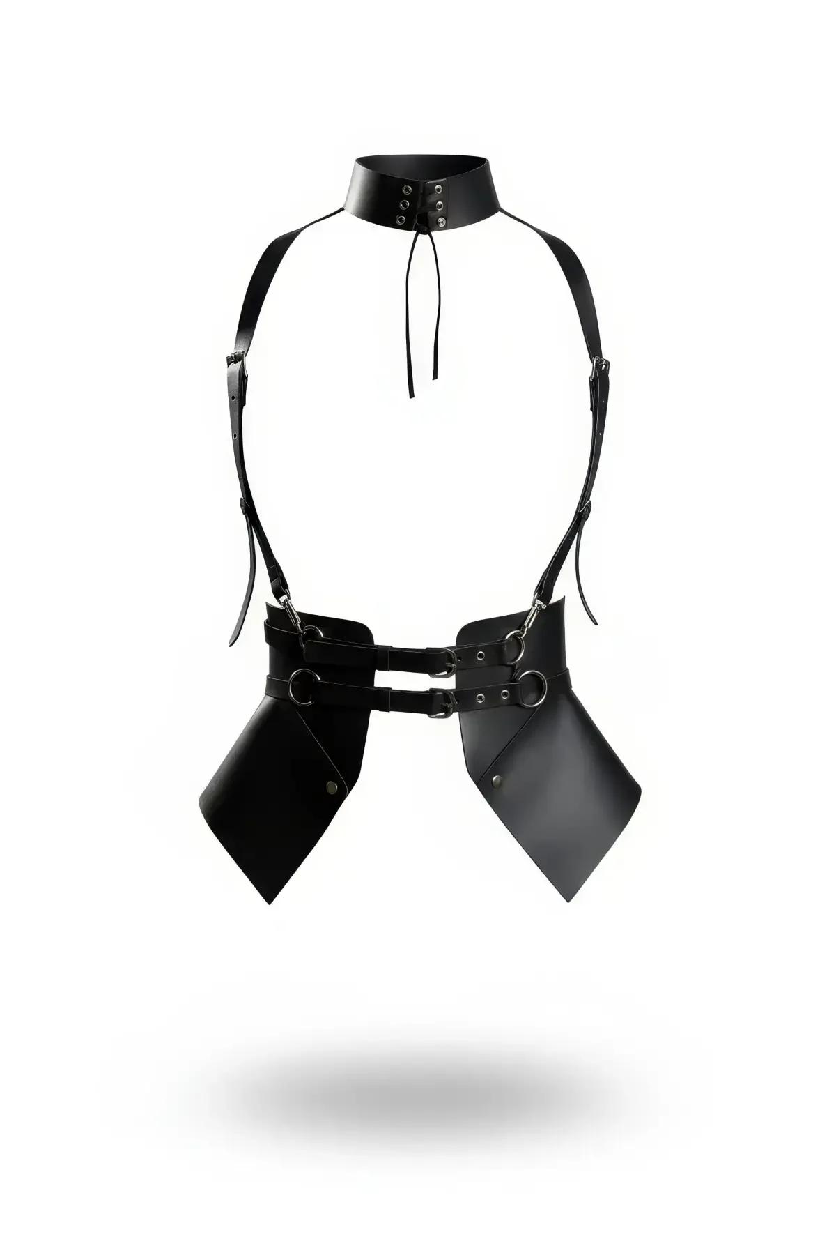 Faux Leather Choker Harness with Structured Hip Panels