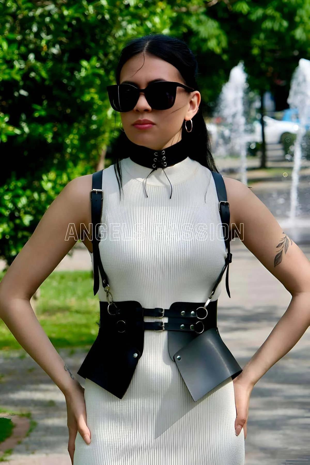 Structured Faux Leather Waist Harness with Wide Panels