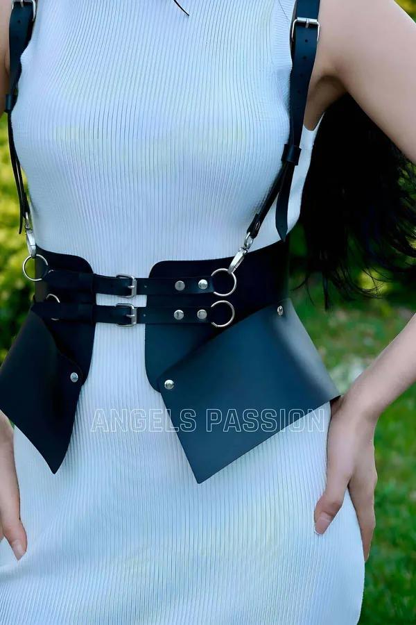 Structured Faux Leather Waist Harness with Wide Panels