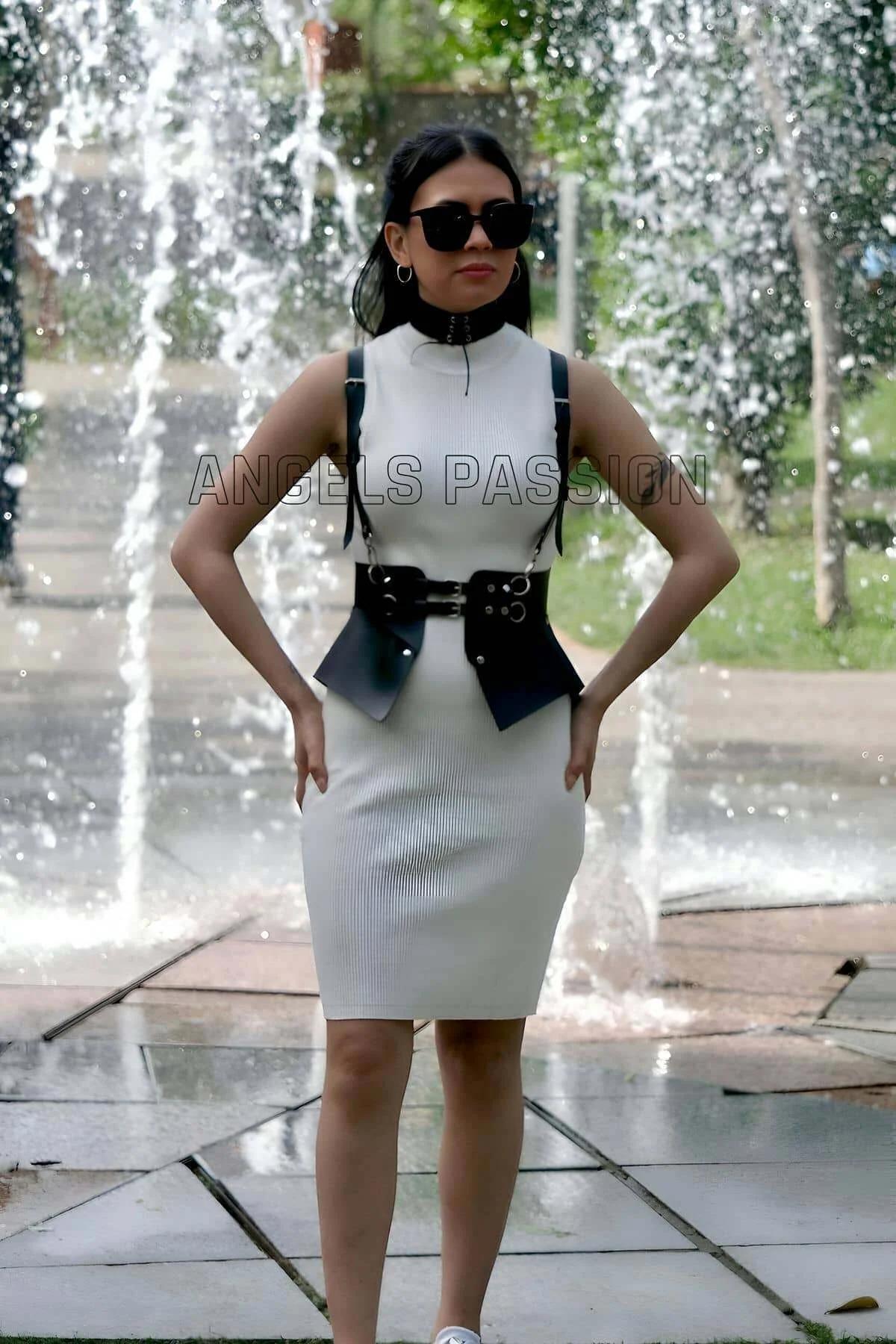 Structured Faux Leather Waist Harness with Wide Panels
