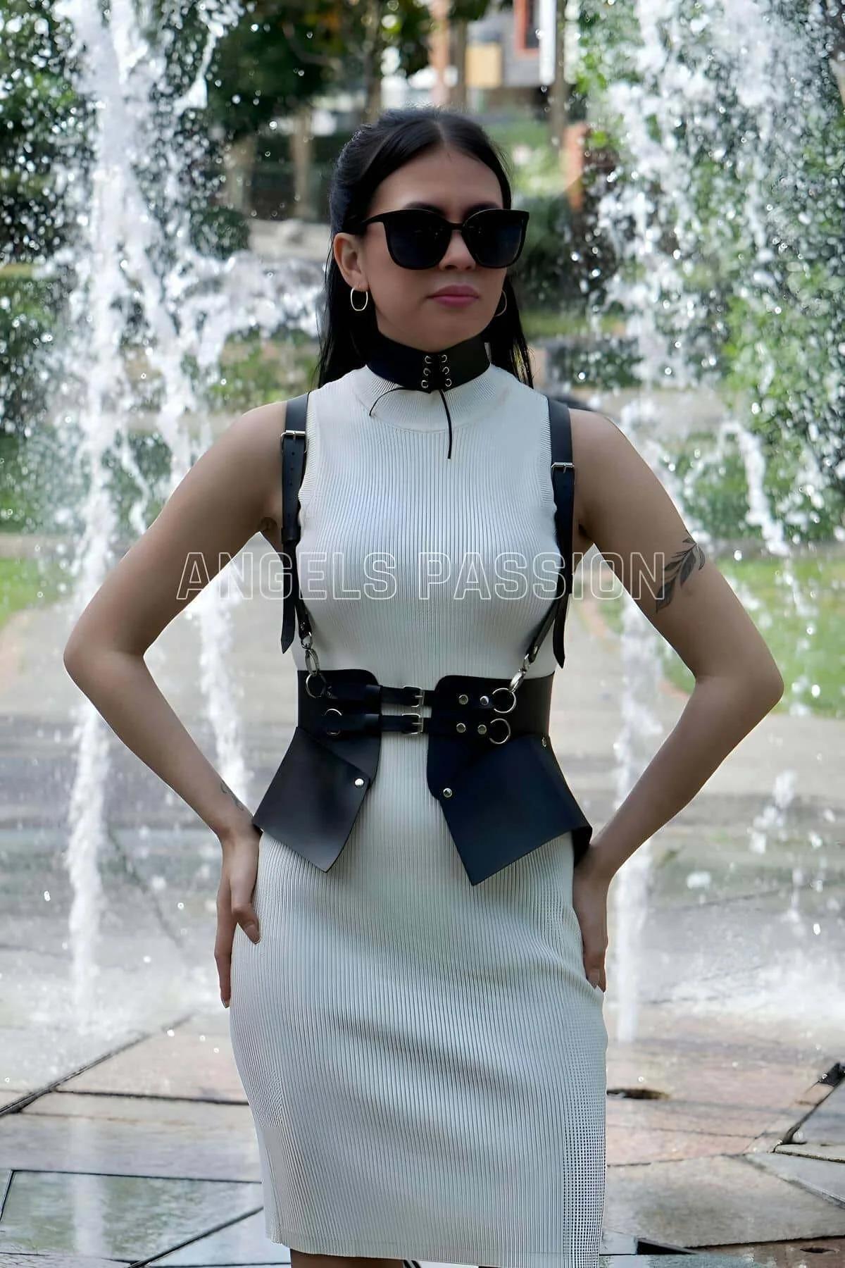Structured Faux Leather Waist Harness with Wide Panels