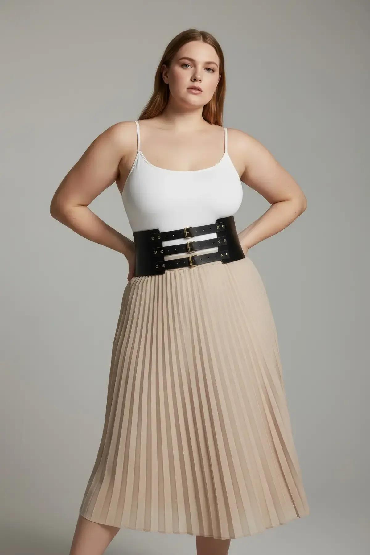 Wide Faux Leather Waist Harness with Triple Buckle