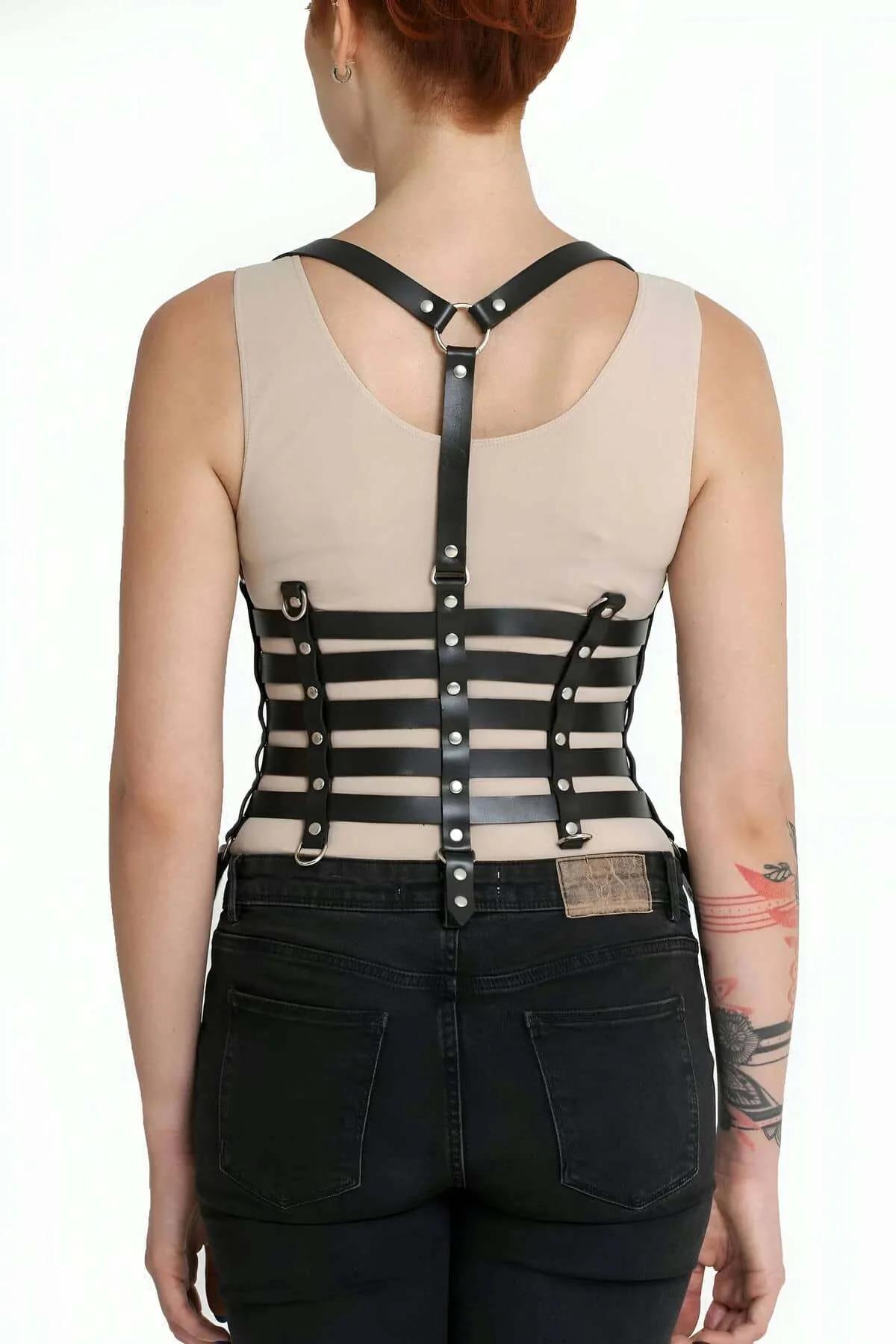 Multi-Strap Faux Leather Underbust Corset Harness