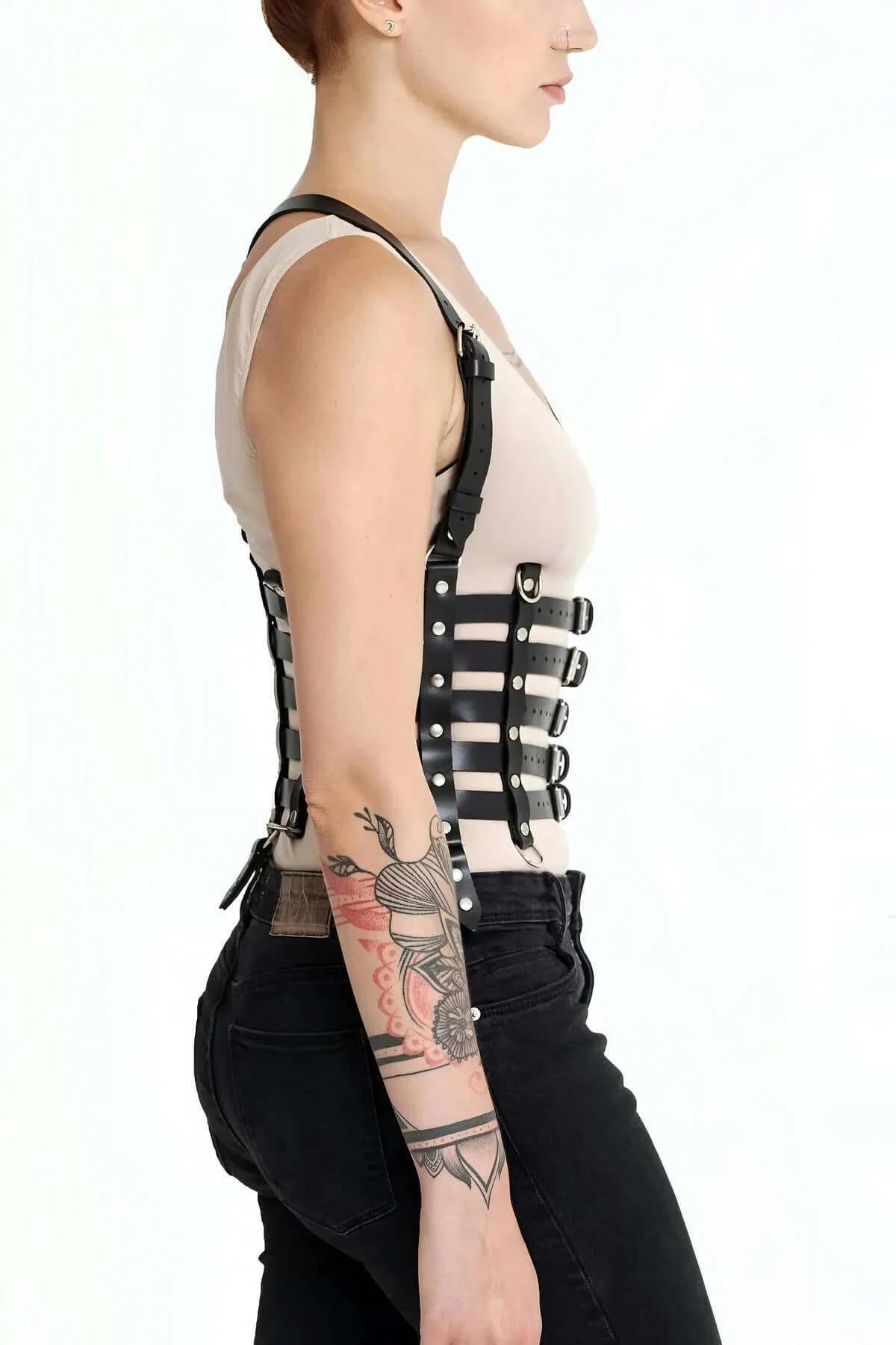 Multi-Strap Faux Leather Underbust Corset Harness