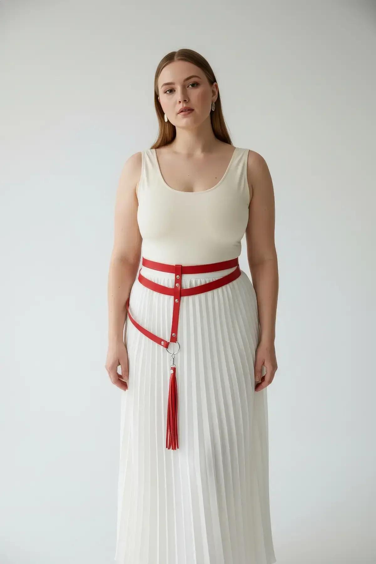 Red Waist Harness with Detachable Tassel Thigh Straps