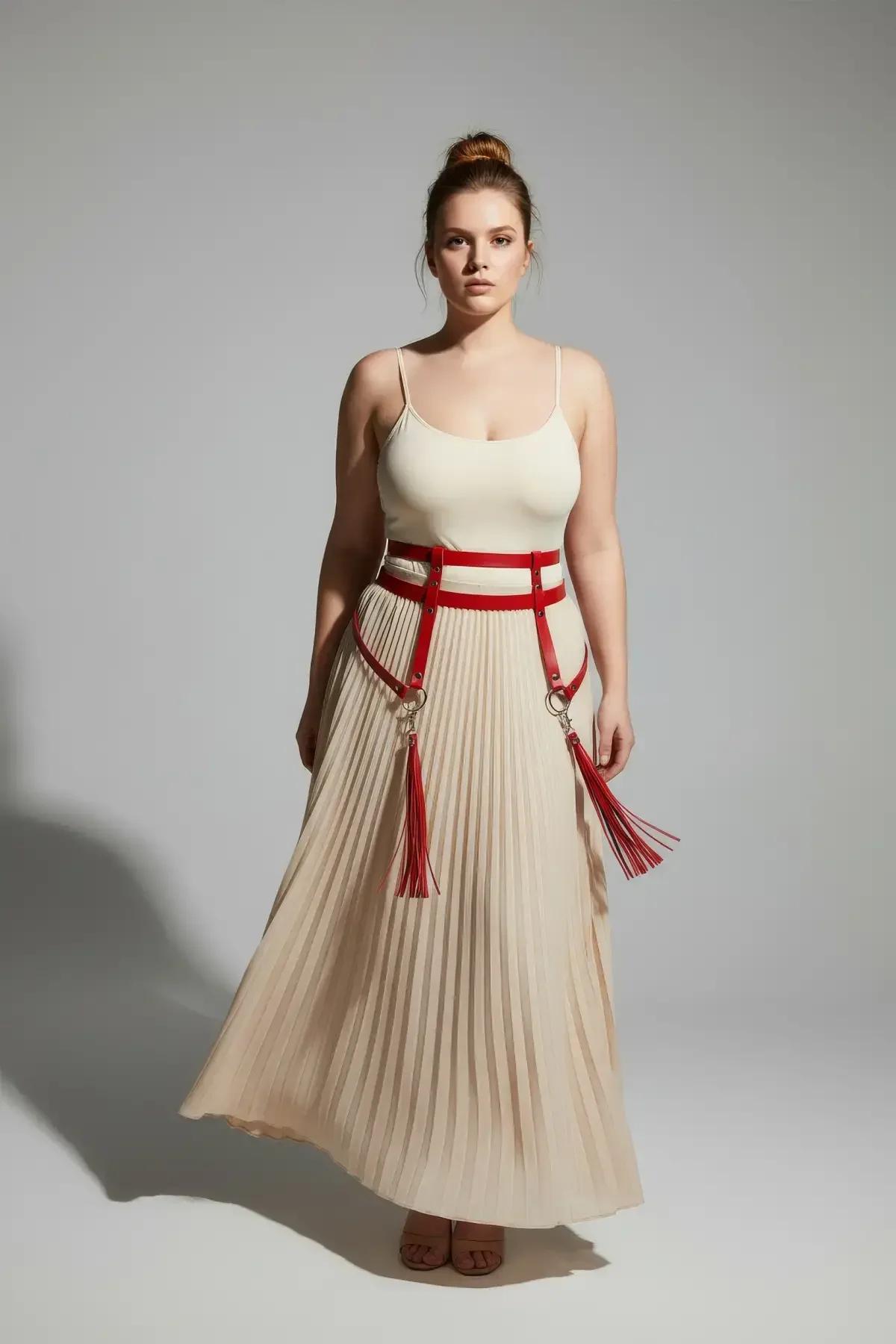 Red Waist Harness with Detachable Tassel Thigh Straps