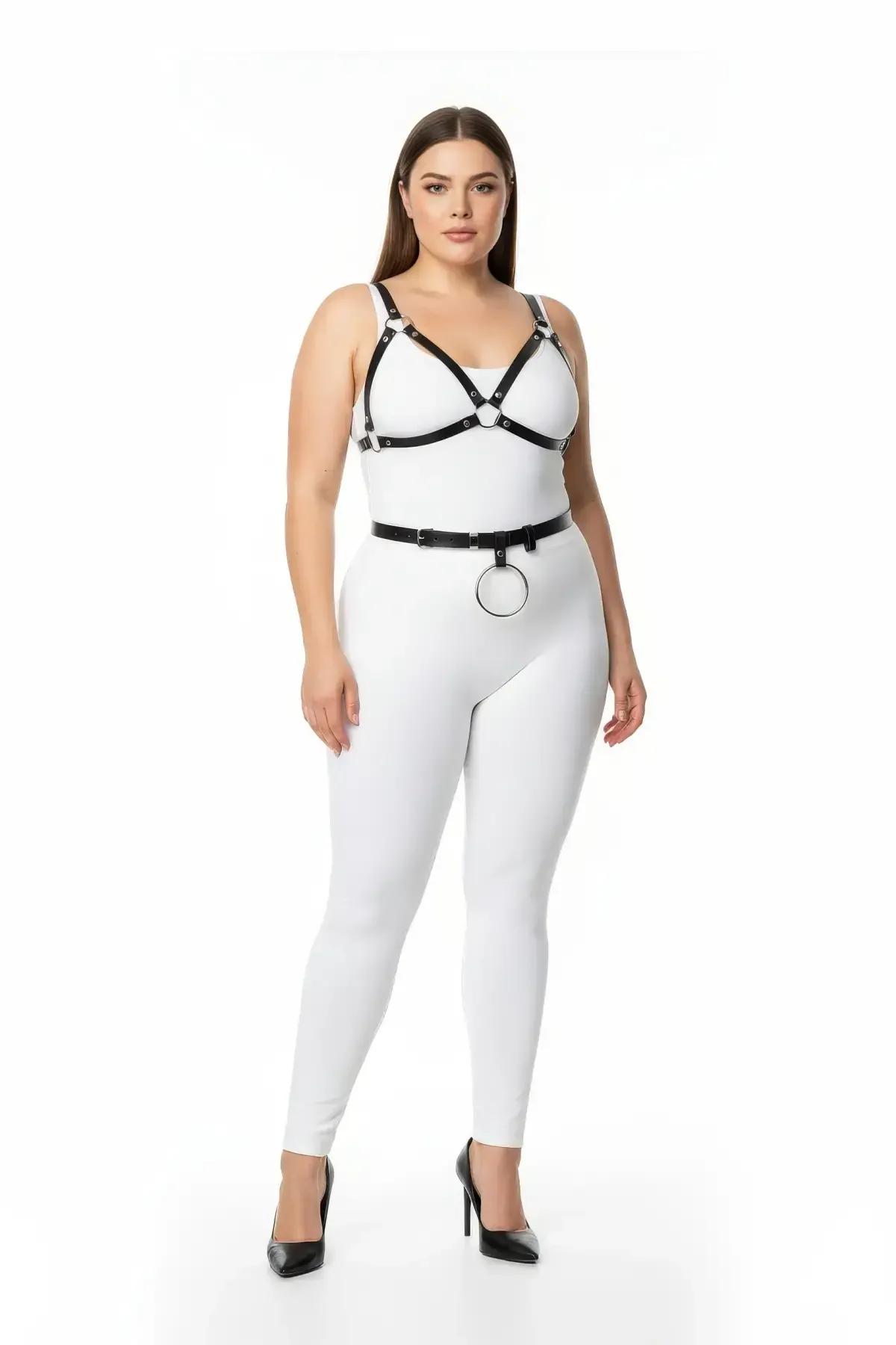 Adjustable Harness Bra and Waist Belt Set with O-Ring