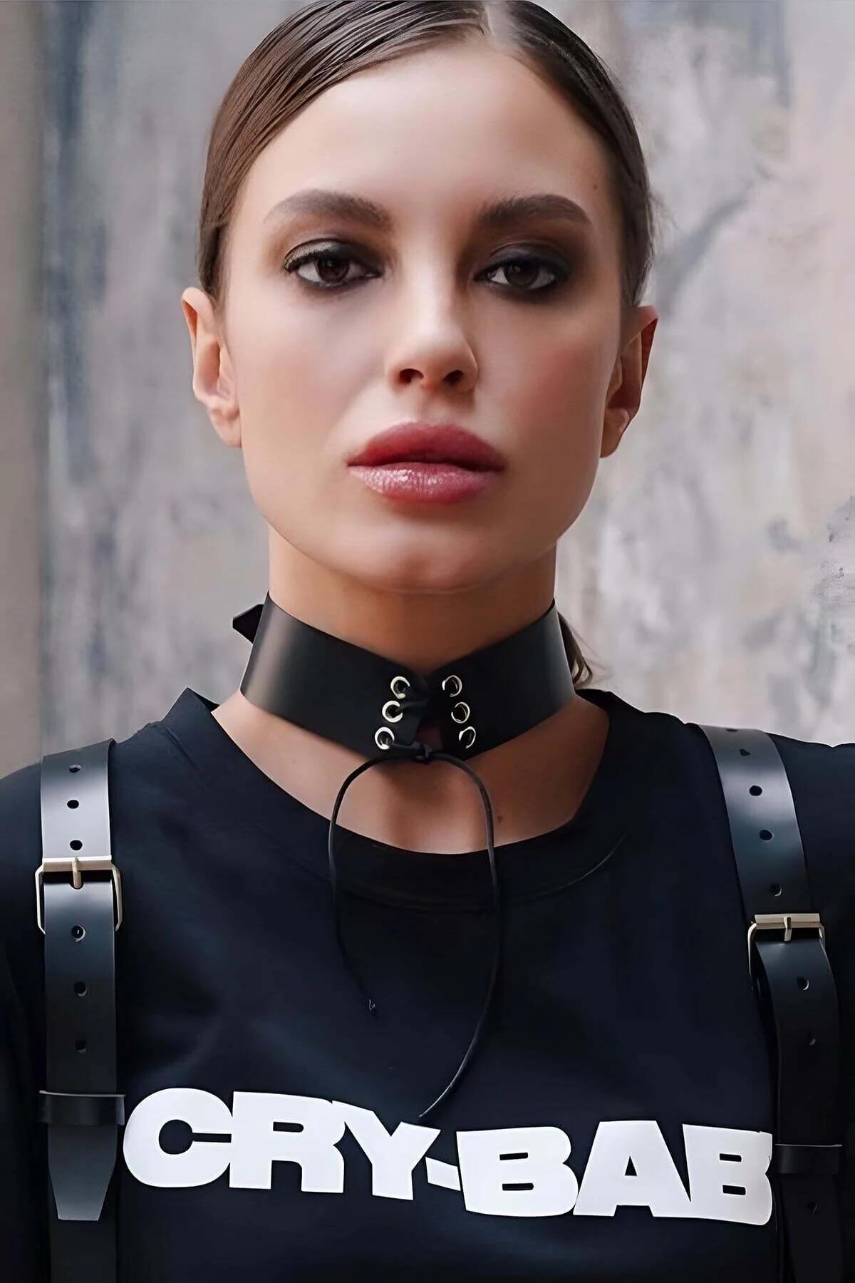 Lace-Up Faux Leather Choker with Eyelets