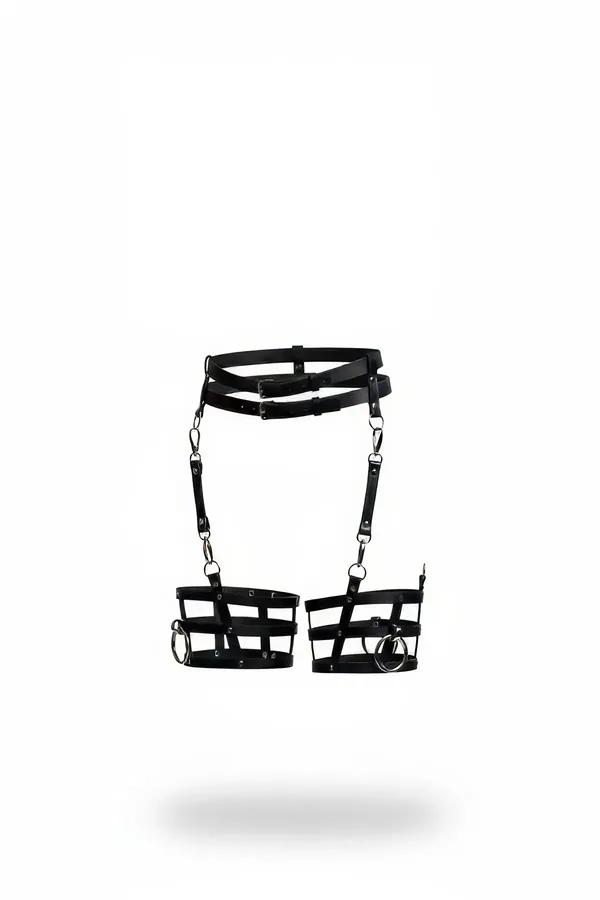 Belted Waist Harness with Caged Thigh Cuffs and O-Rings