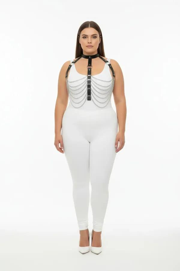Chained Faux Leather Body Harness with Collar