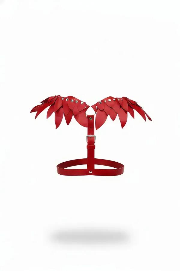 Red Winged Chest Harness with Layered Faux Leather Detail