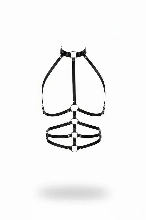 Multi-Strap Caged Faux Leather O-Ring Body Harness