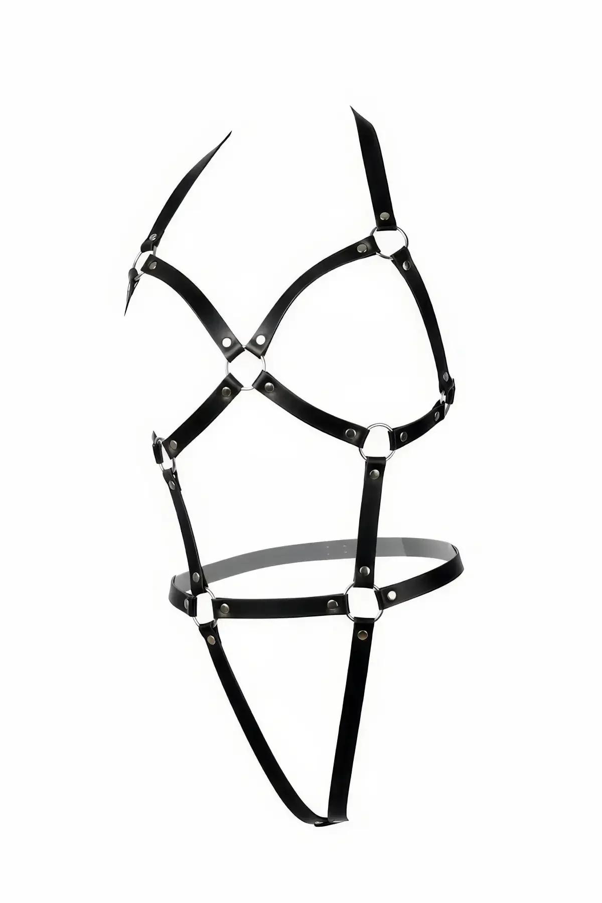 Adjustable Faux Leather Body Harness with O-Ring Detail