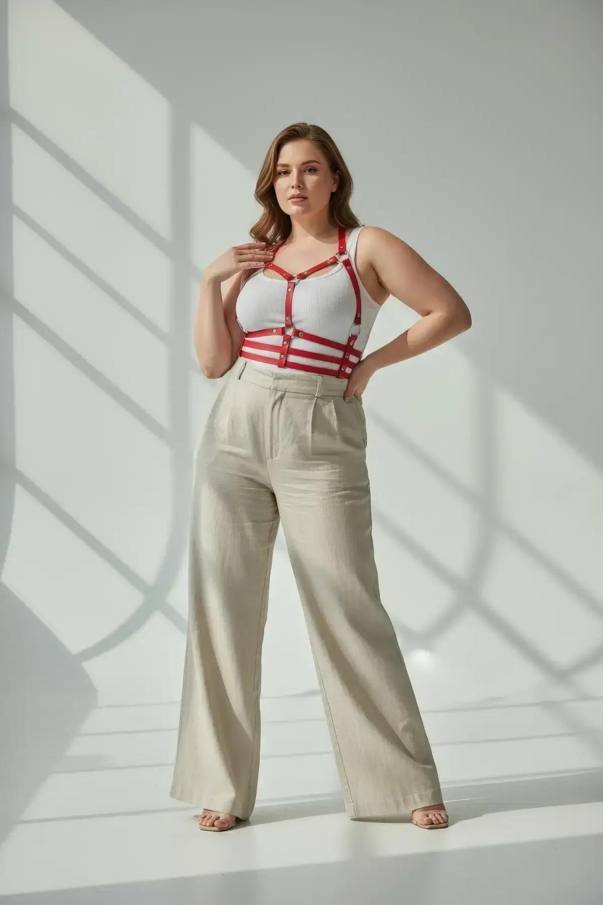 Red Strappy Chest & Waist Faux Leather Harness