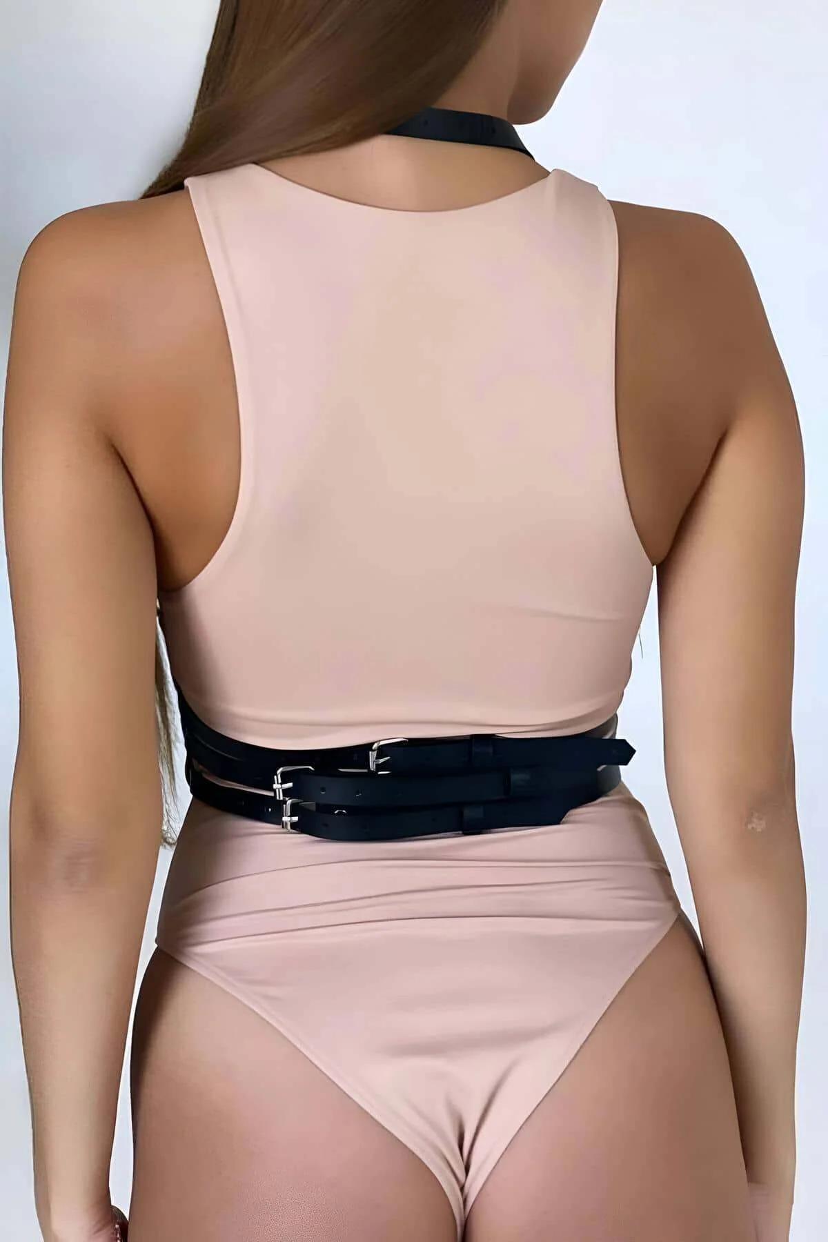 Strappy Black Faux Leather Body Harness