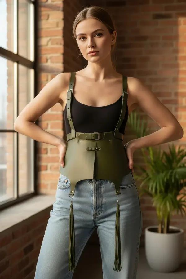 Faux Leather Peplum Waist Cincher with Tassels