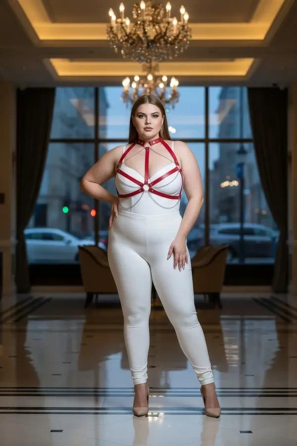 Red Faux Leather Chest Harness with Chains