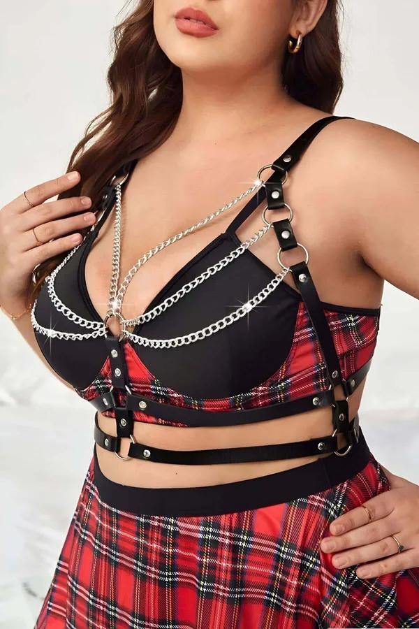 Faux Leather Harness with Layered Chains